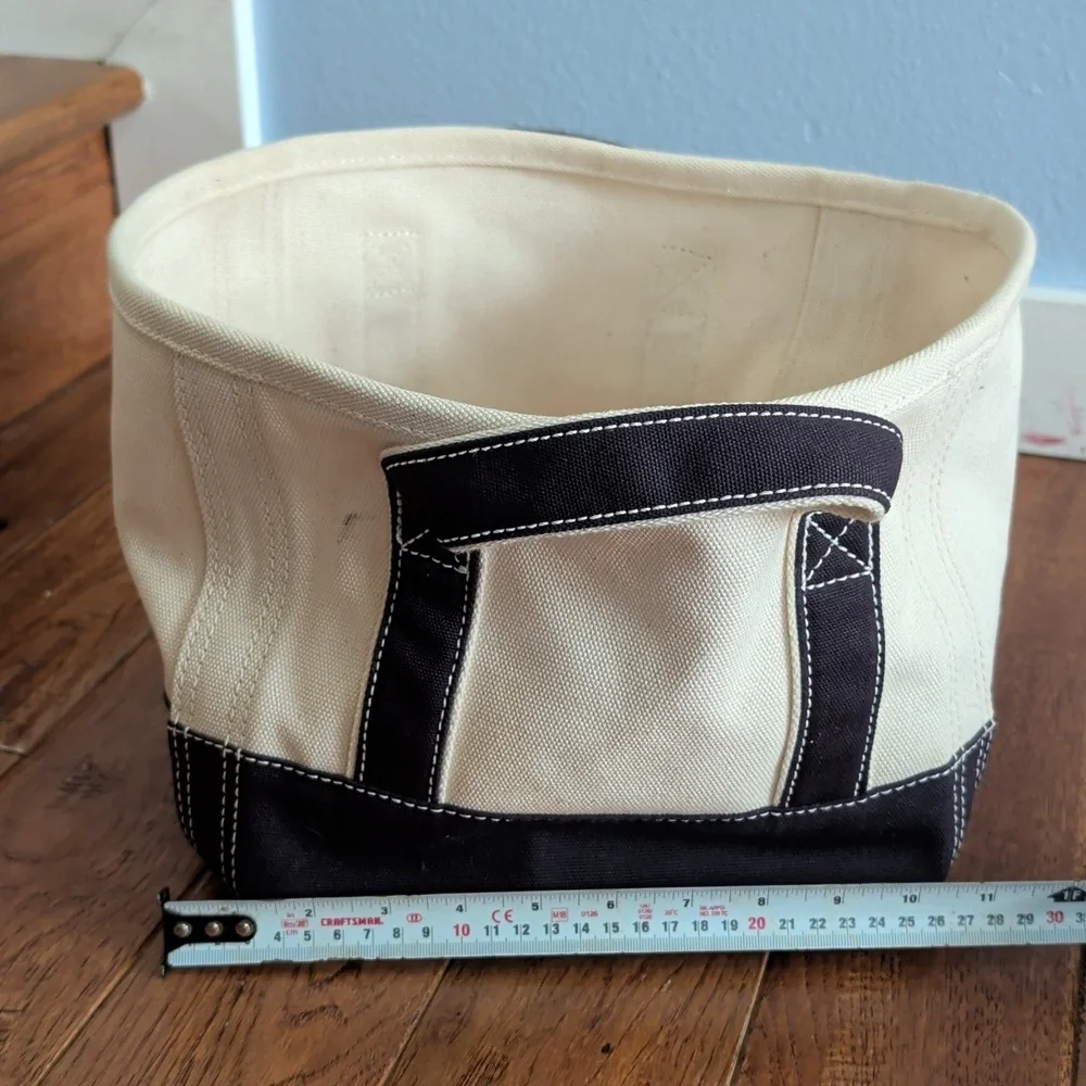 Lands' End Canvas Square Wide Body Storage Tote in Cream and Blue